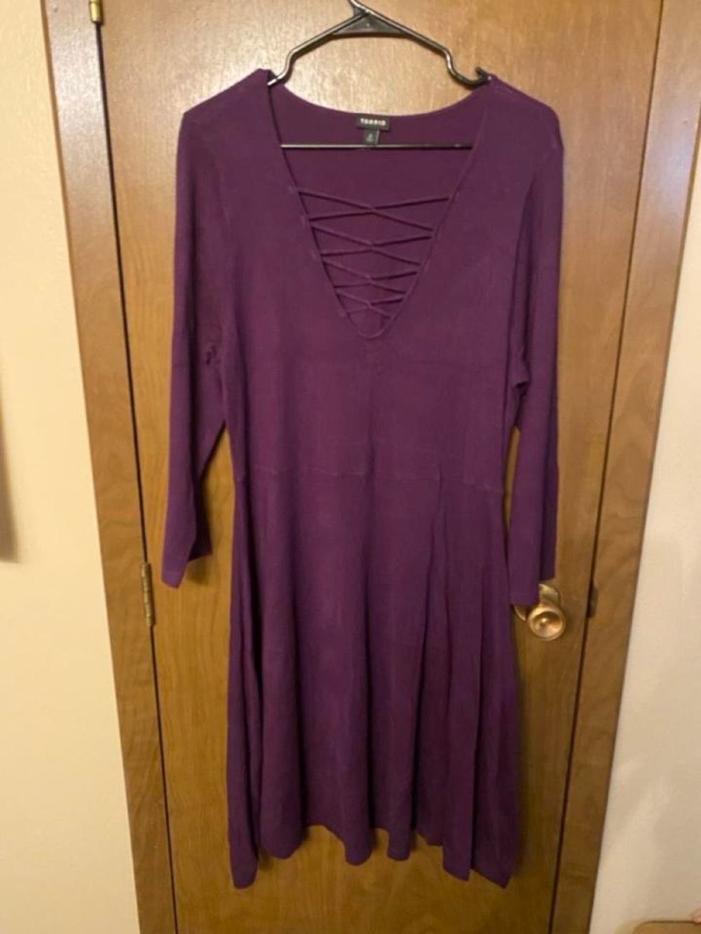 torrid Plum Lace-Up V-Neck Long Sleeve Dress